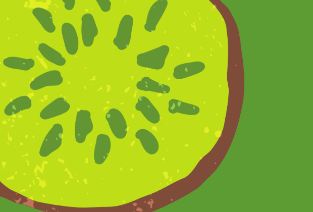 illustration of a sliced kiwi on a green background