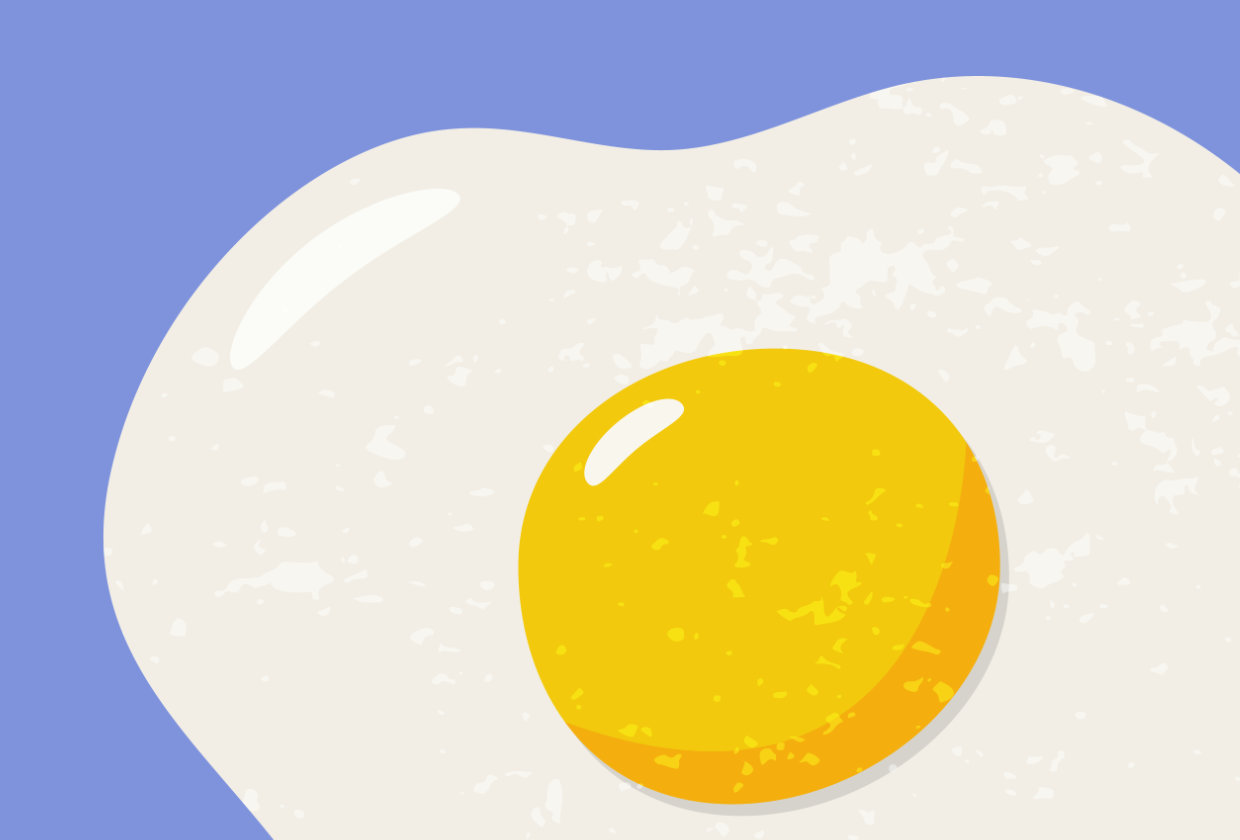 illustration of a fried egg on a cornflower blue background