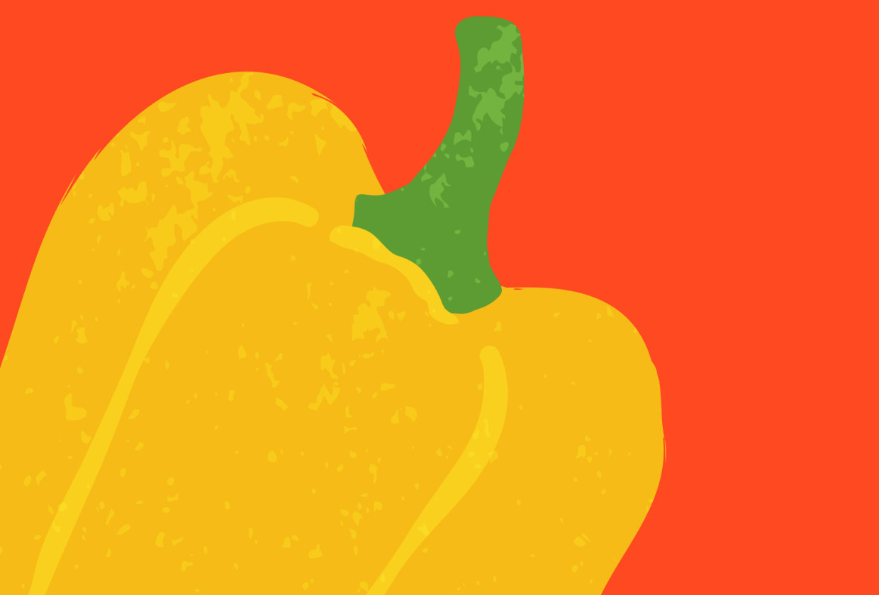 illustration of a yellow pepper on a red background