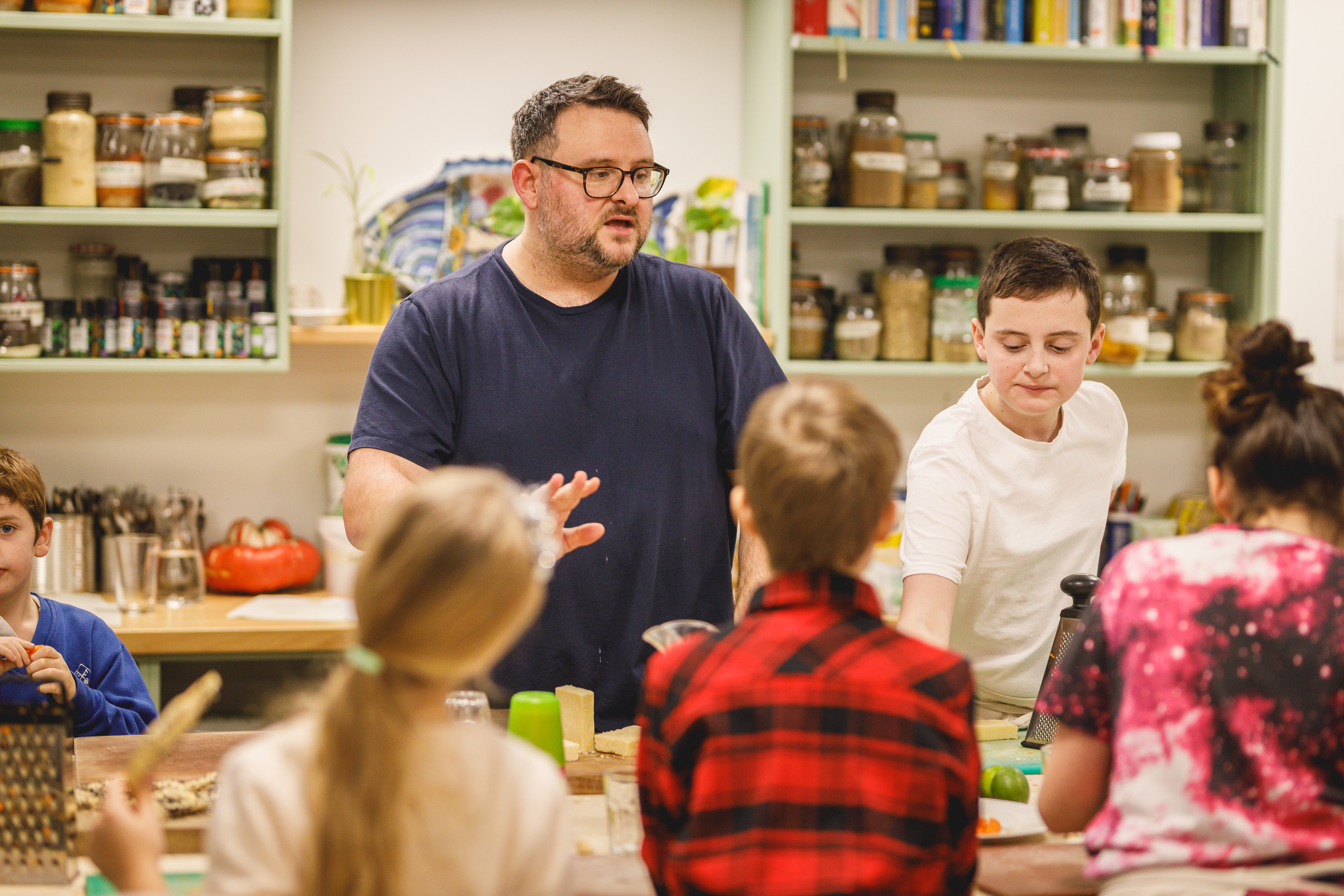 Teacher Dan in the kitchen classroom